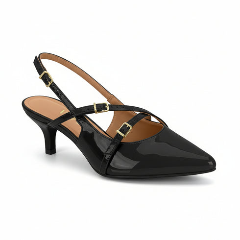 Scarpin Slingback Vizzano Preto Verniz Salto 4cm