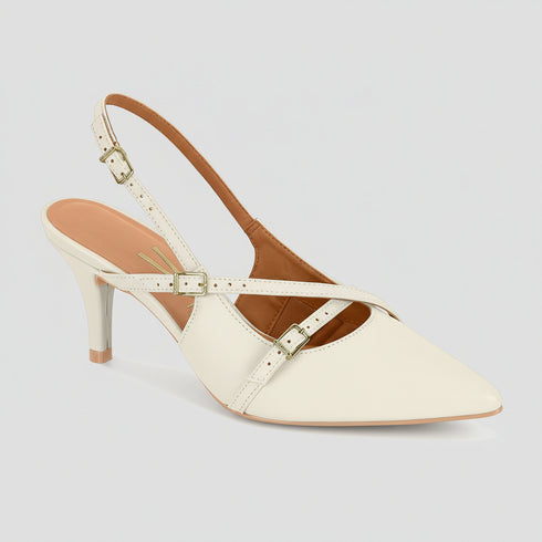 Scarpin Slingback Vizzano Off White Salto 7cm
