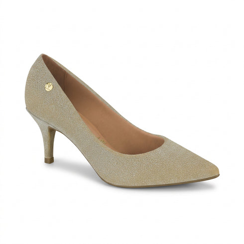 Scarpin Vizzano Dourado Brilho Salto Médio 7cm