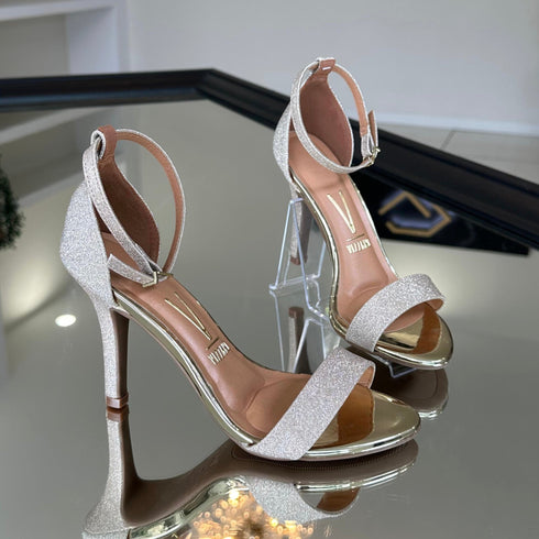 Sandália Vizzano Dourada Glitter Salto Alto 9cm