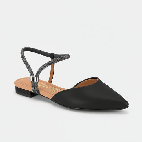 Sapatilha Slingback Vizzano Preta Strass Bico Fino