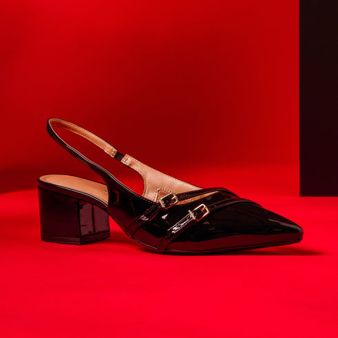 Beira Rio Black Patent Slingback Block Heel 5cm