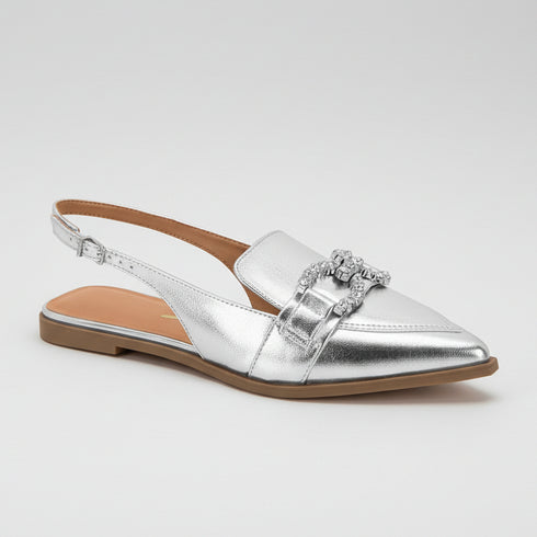 Vizzano Silver Metallic Slingback with Rhinestones 1cm Heel - Elegance and Comfort