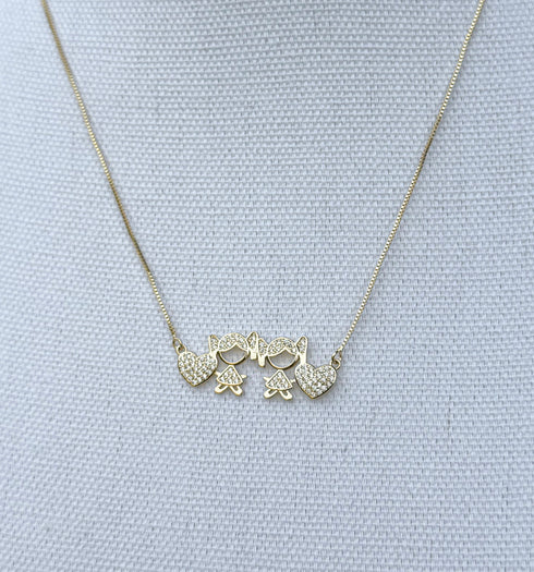 Children's Necklace Two Girls with Zirconia