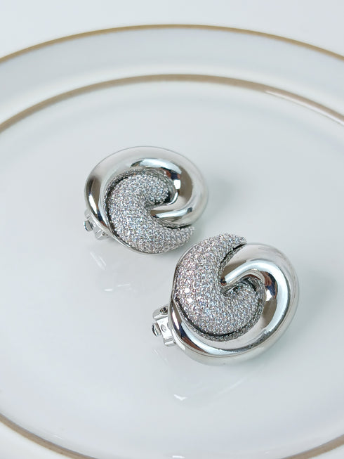 Paved White Rhodium Pressure Earring