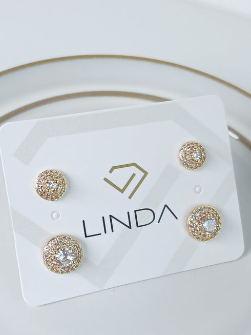 Duo Round Gold Earrings with Stones