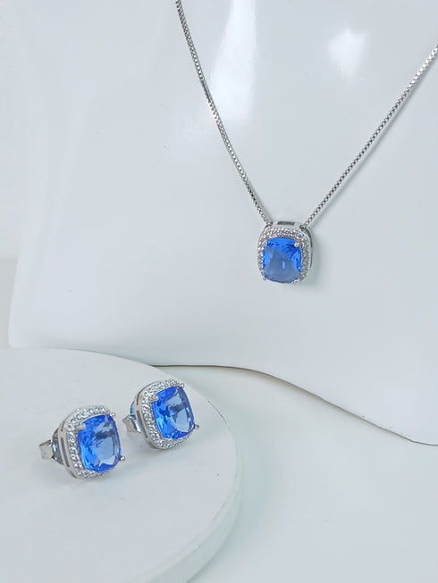 Blue Stone Necklace and Earrings Set