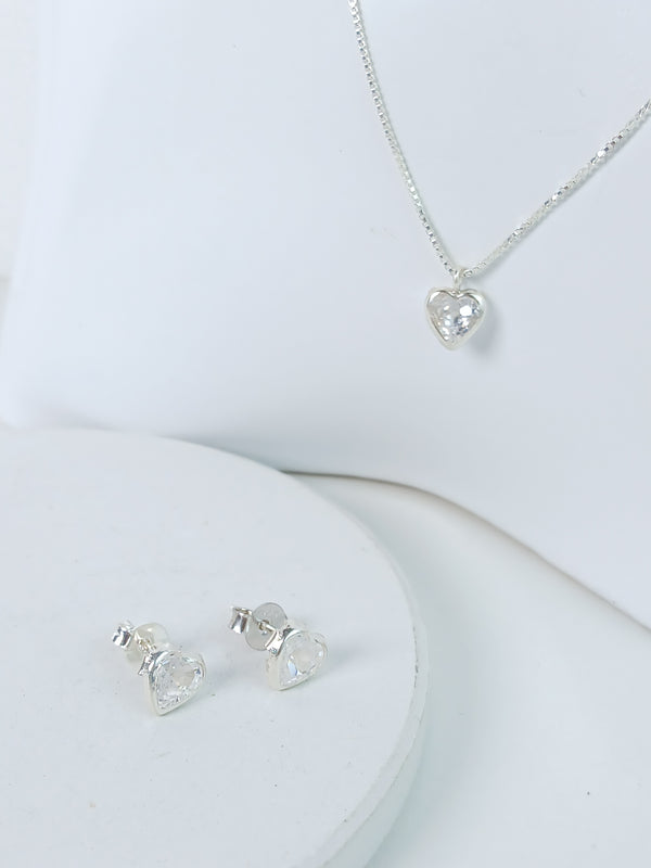 Conjunto Coracao Prata 925