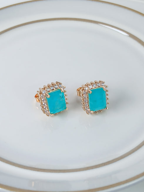 Paved Square Earring with Tourmaline