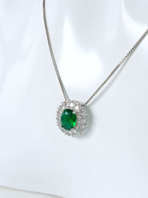 Green Stone Pendant Necklace and Earrings Set