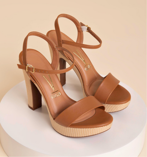 Sandália Vizzano Caramelo Meia Pata 3cm Salto Alto 12cm com Fivela
