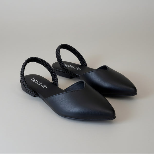 Beira Rio Black Elastic Slingback 1cm Heel