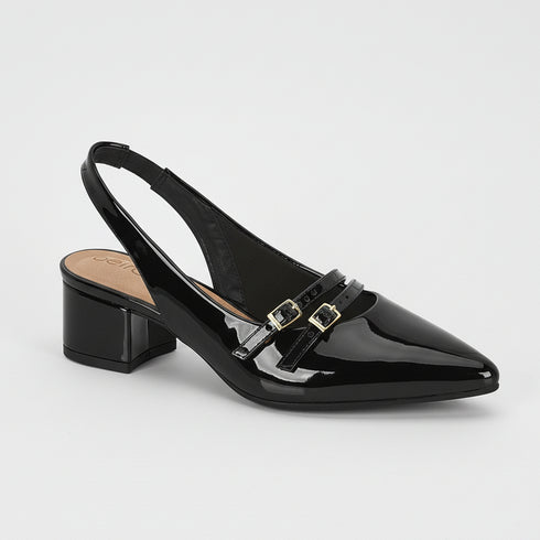 Beira Rio Black Patent Slingback Block Heel 5cm
