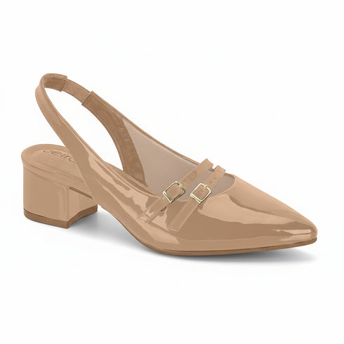 Beira Rio Beige Patent Block Heel Slingback 5cm