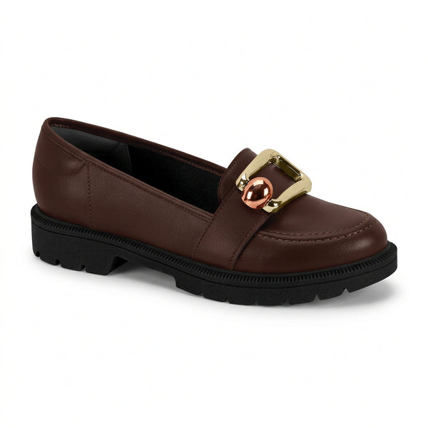 Mocassim Beira Rio Chocolate Tratorado Fivela Dourada