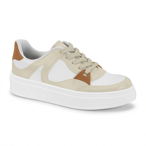 Tênis Casual Beira Rio Branco Off White Caramelo Plataforma