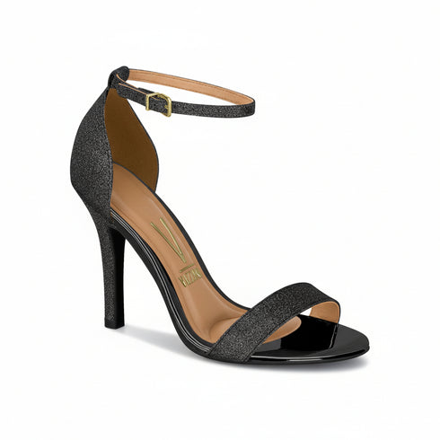 Sandália Vizzano Preta Glitter Salto Alto 9cm