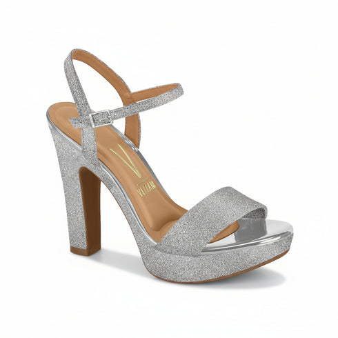 Sandália Vizzano Prata Meia Pata Salto Grosso 12cm