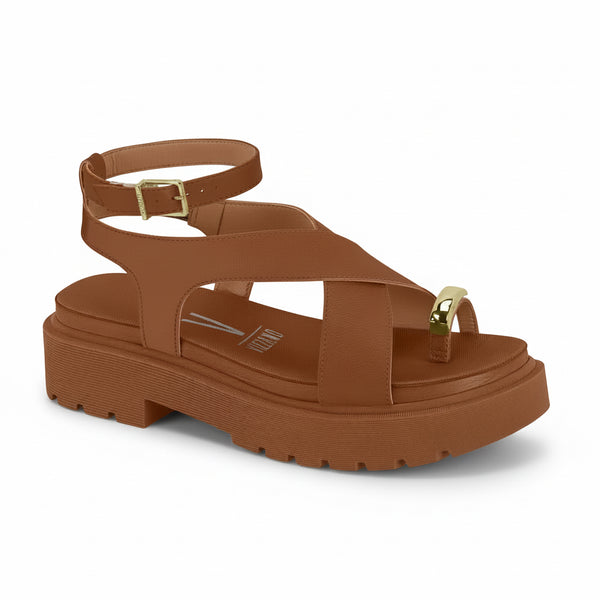 サンダル Vizzano モカ フラットフォーム 2cm 足首ストラップ付き