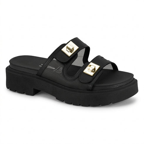 Sandália Papete Vizzano Preta Flatform Duas Tiras