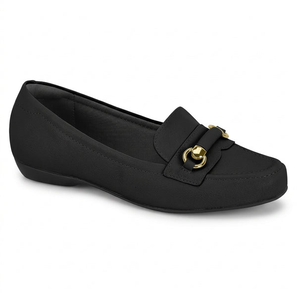 Mocassim Modare Ultraconforto Preto Detalhe Dourado