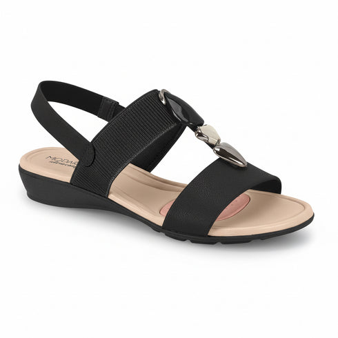 Sandália Modare Preto Elástico Pedrarias Salto Baixo 4cm