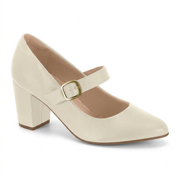 Scarpin Boneca Modare Ultraconforto Off White Salto Bloco