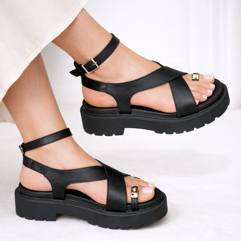 Sandália Papete Vizzano Flatform Preta 2cm