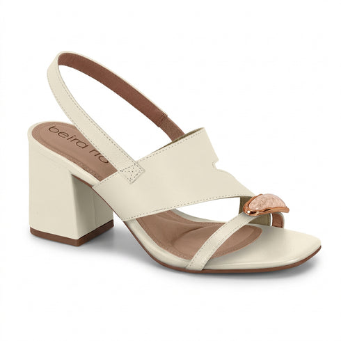Sandália Beira Rio Off White Salto Bloco 8cm