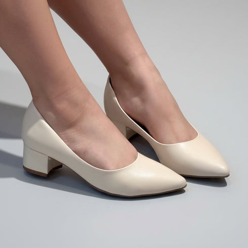 Beira Rio Cream Napa Pump Block Heel 4cm