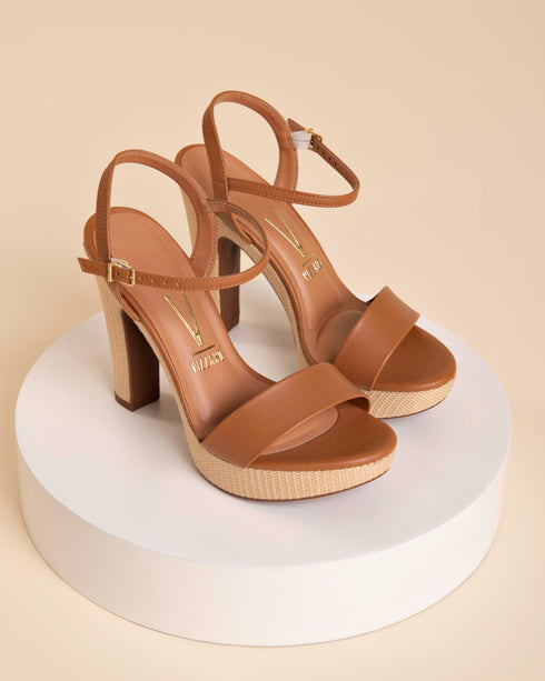 Sandália Vizzano Caramelo Meia Pata 3cm Salto Alto 12cm com Fivela