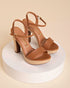 Sandália Vizzano Caramelo Meia Pata 3cm Salto Alto 12cm com Fivela