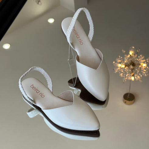 Beira Rio Off White Elastic Slingback 1cm Heel