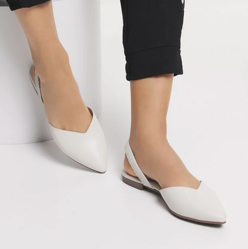 Beira Rio Off White Elastic Slingback 1cm Heel