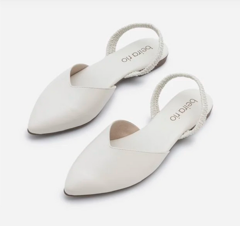 Beira Rio Off White Elastic Slingback 1cm Heel