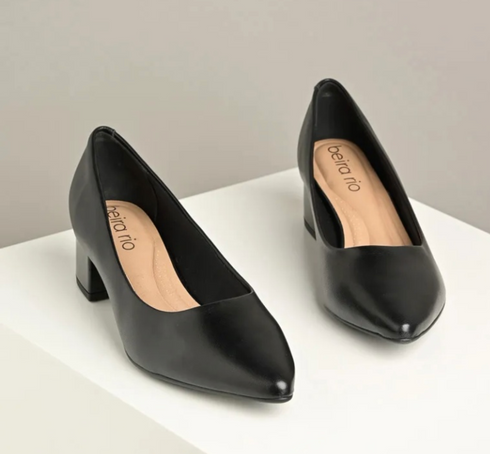 Scarpin Beira Rio Preto Napa Salto Verniz 4cm