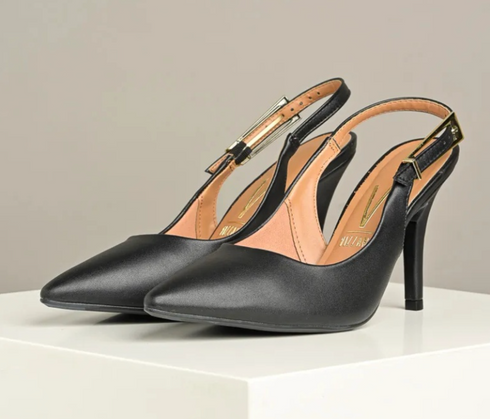 Scarpin Slingback Vizzano Preto Salto 7cm