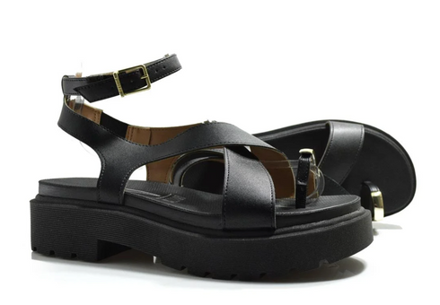 Sandália Papete Vizzano Flatform Preta 2cm