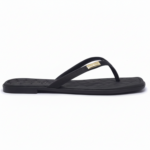 Chinelo Moleca Preto Square Toe Rasteiro