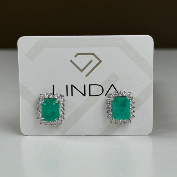 Paved Square Earring with Tourmaline