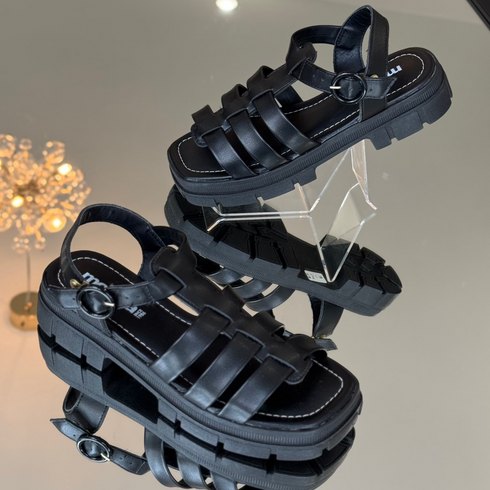 Moleca Black Flatform Sandal 4cm with Buckle