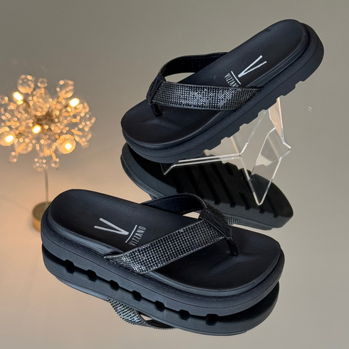 Chinelo Vizzano Preto Confort com Strass