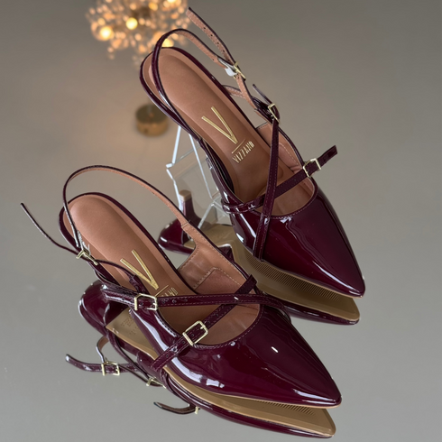 Scarpin Slingback Vizzano Marsala Verniz Salto 4cm