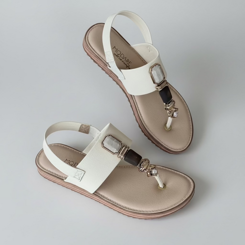 Sandália Modare Ultraconforto creme com Pedrarias