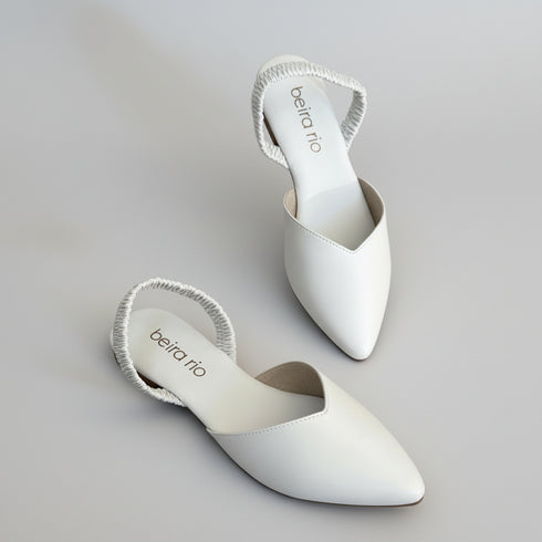 Beira Rio Off White Elastic Slingback 1cm Heel