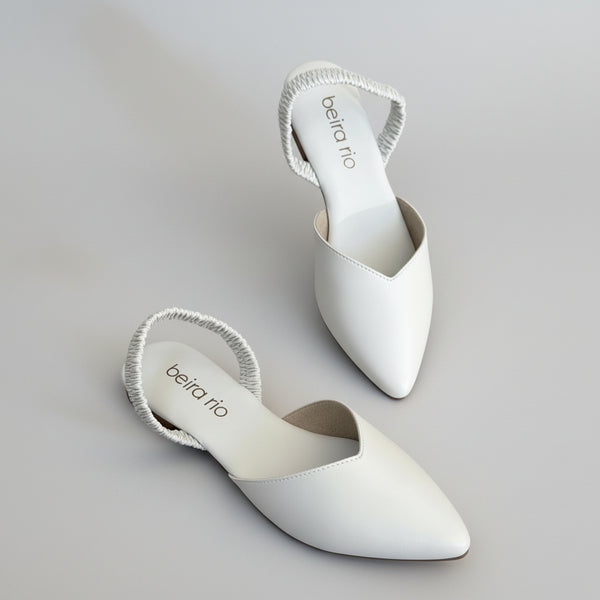 Beira Rio Off White Elastic Slingback 1cm Heel
