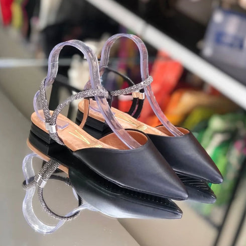 Sapatilha Slingback Vizzano Preta Strass Bico Fino