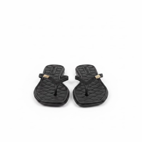 Chinelo Moleca Preto Square Toe Rasteiro