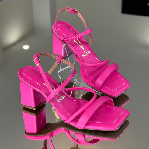 Sandália Vizzano Rosa Salto Bloco 7cm