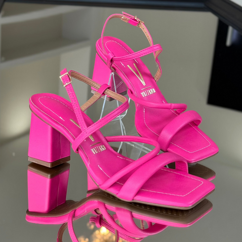 Sandália Vizzano Rosa Salto Bloco 7cm
